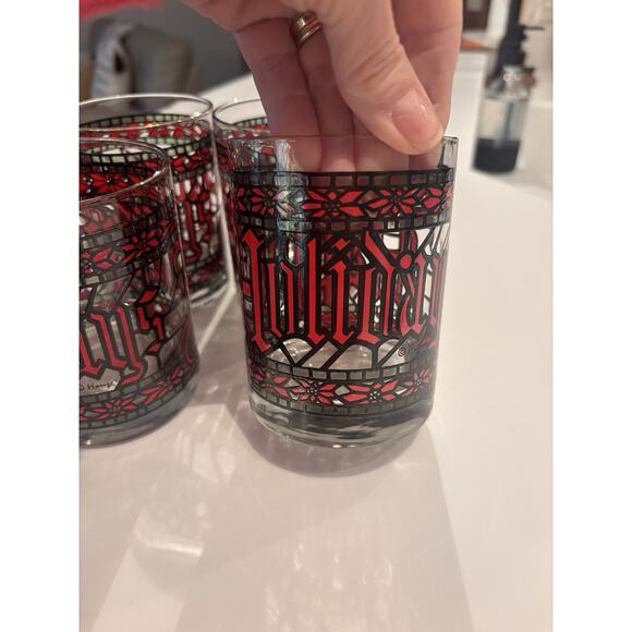 VINTAGE SET OF 4 HOUZE HAPPY HOLIDAYS CERA STAINED GLASS MCM TUMBLERS BARWARE - Picture 2 of 6